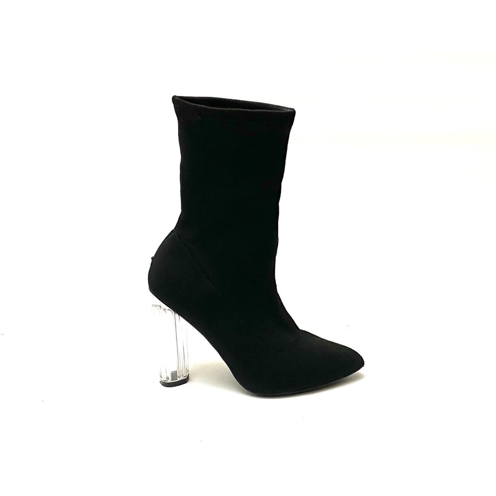 Vintage 90s stretchy black lucite heel ankle boots